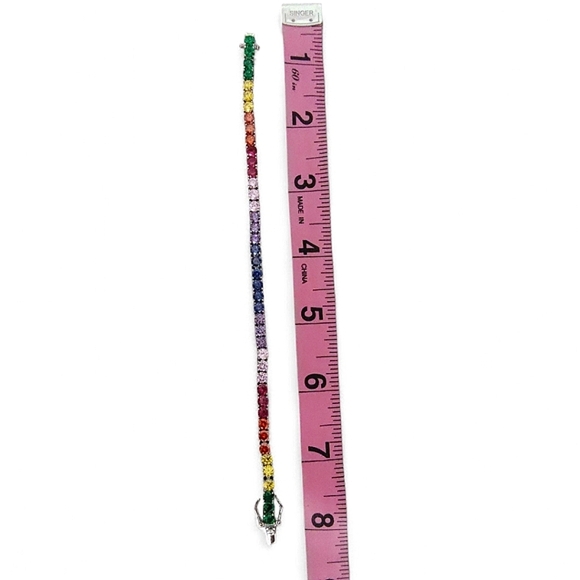 PAJ Signed Sterling Silver Rainbow Tennis Bracelet | .925 Multi-Color Gemstones - Picture 9 of 9